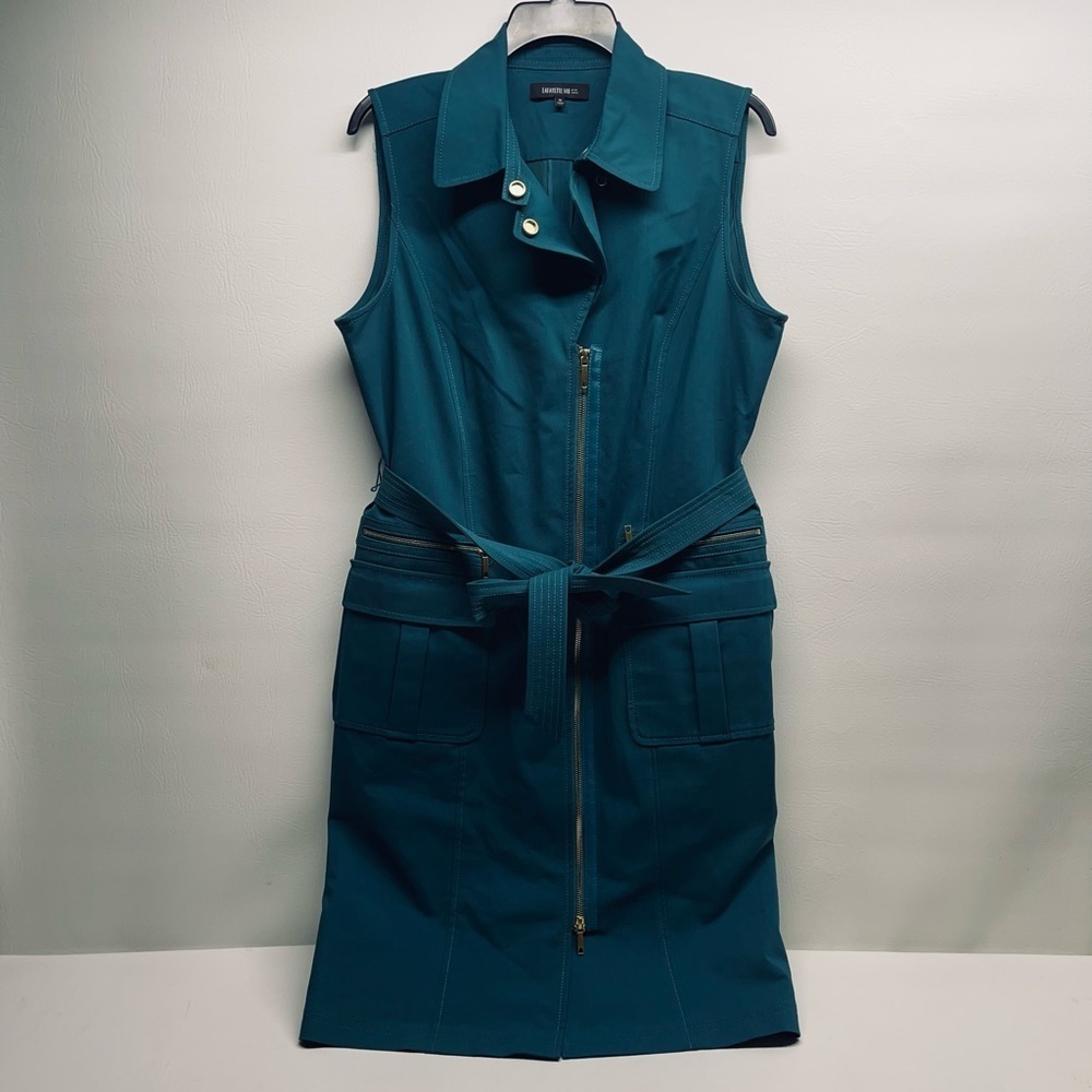 Lafayette 148 New York womens shirt dress size 12 green front zipper